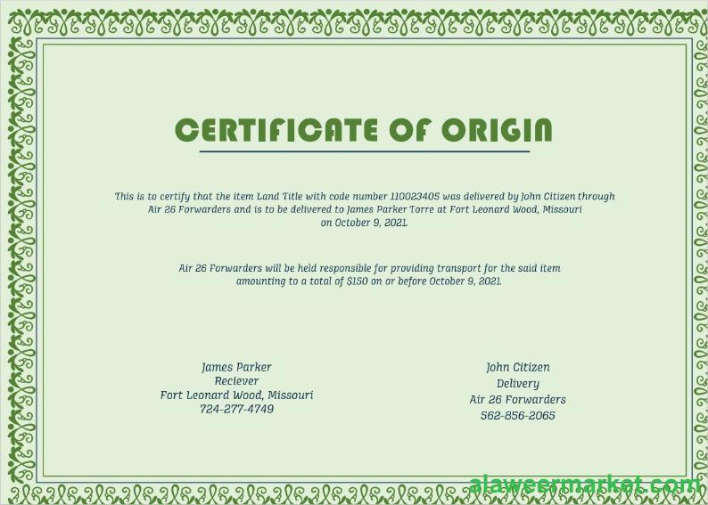 USA Origin Cert